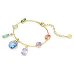 Gema bracelet Mixed cuts, Dangling crystals, Multicolored, Gold-tone plated